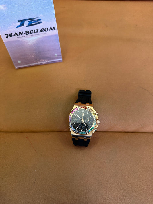 Audemars Piguet Royal Oak Offshore Chronograph – Rose Gold Rainbow Bezel, Black Dial, Rubber Strap