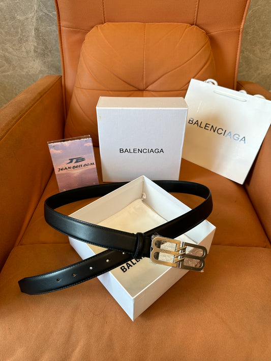 Balenciaga BB Buckle Leather Belt – Black Calfskin with Silver-Tone Hardware