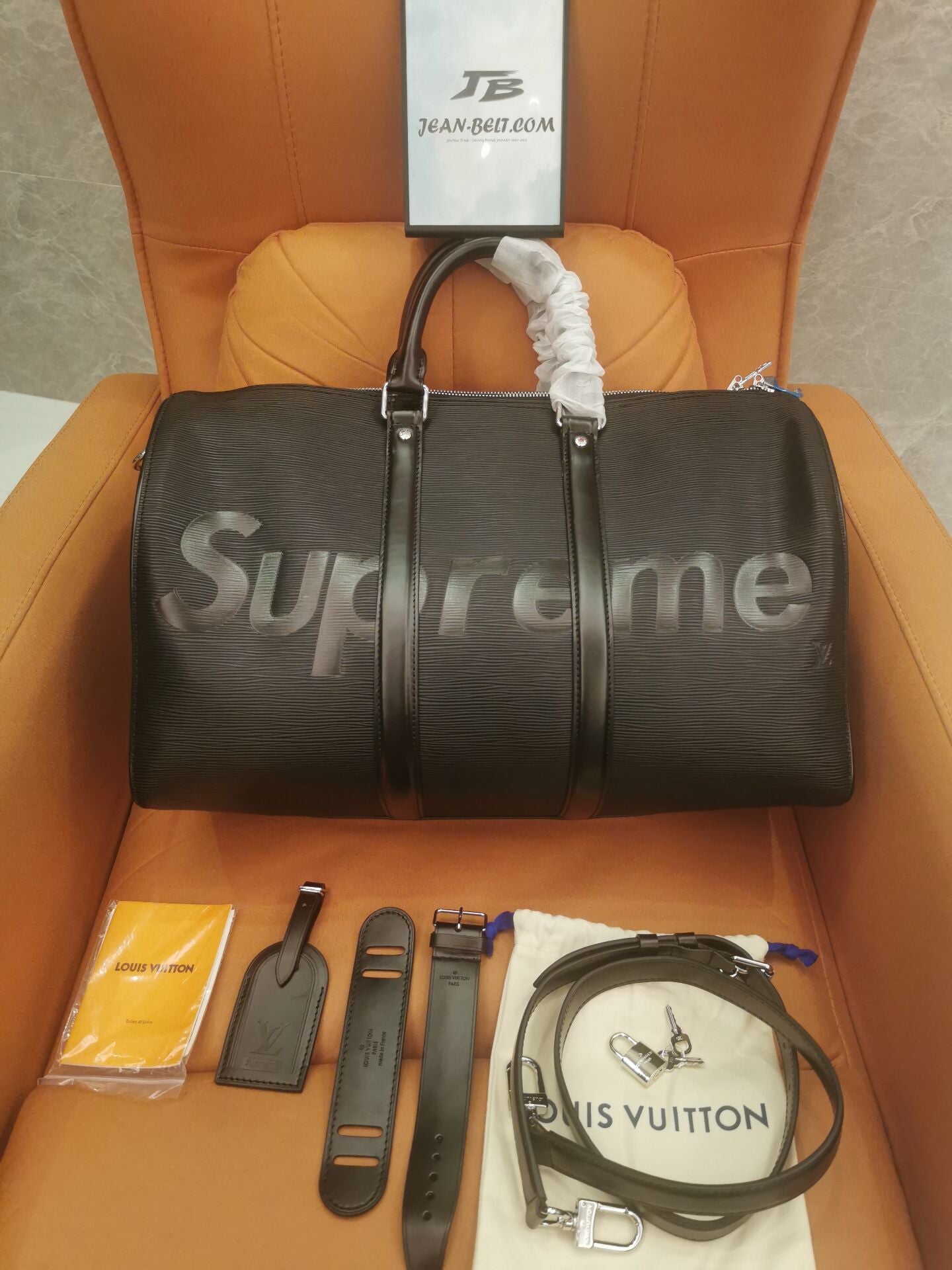 Louis Vuitton x Supreme leather travel bag