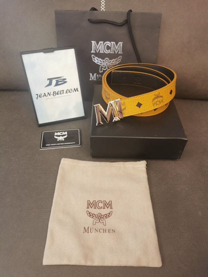 MCM Visetos belt with silver "M" buckle