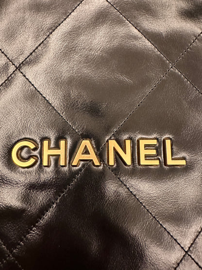 Chanel shiny bodin joyeux waterproof calfskin quilted 22 backpack black