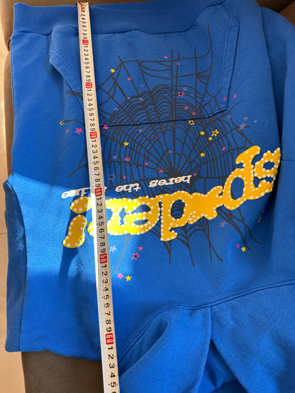 Sp5der blue hoodie with spider web graphic