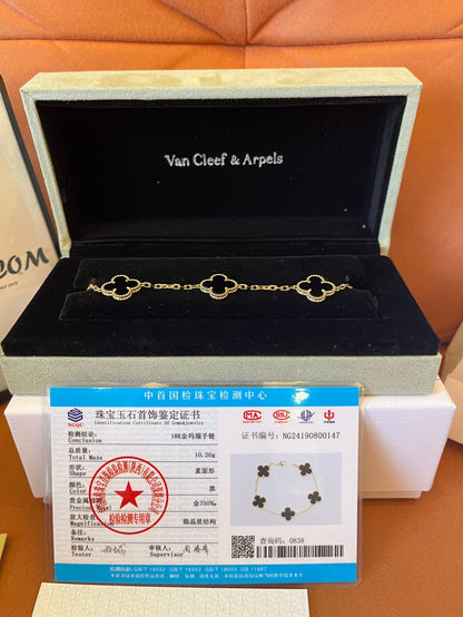 [Custom Made]Van Cleef&Arpels 18K gold chain black onyx  bracelet four leaf clover VCA hanchain