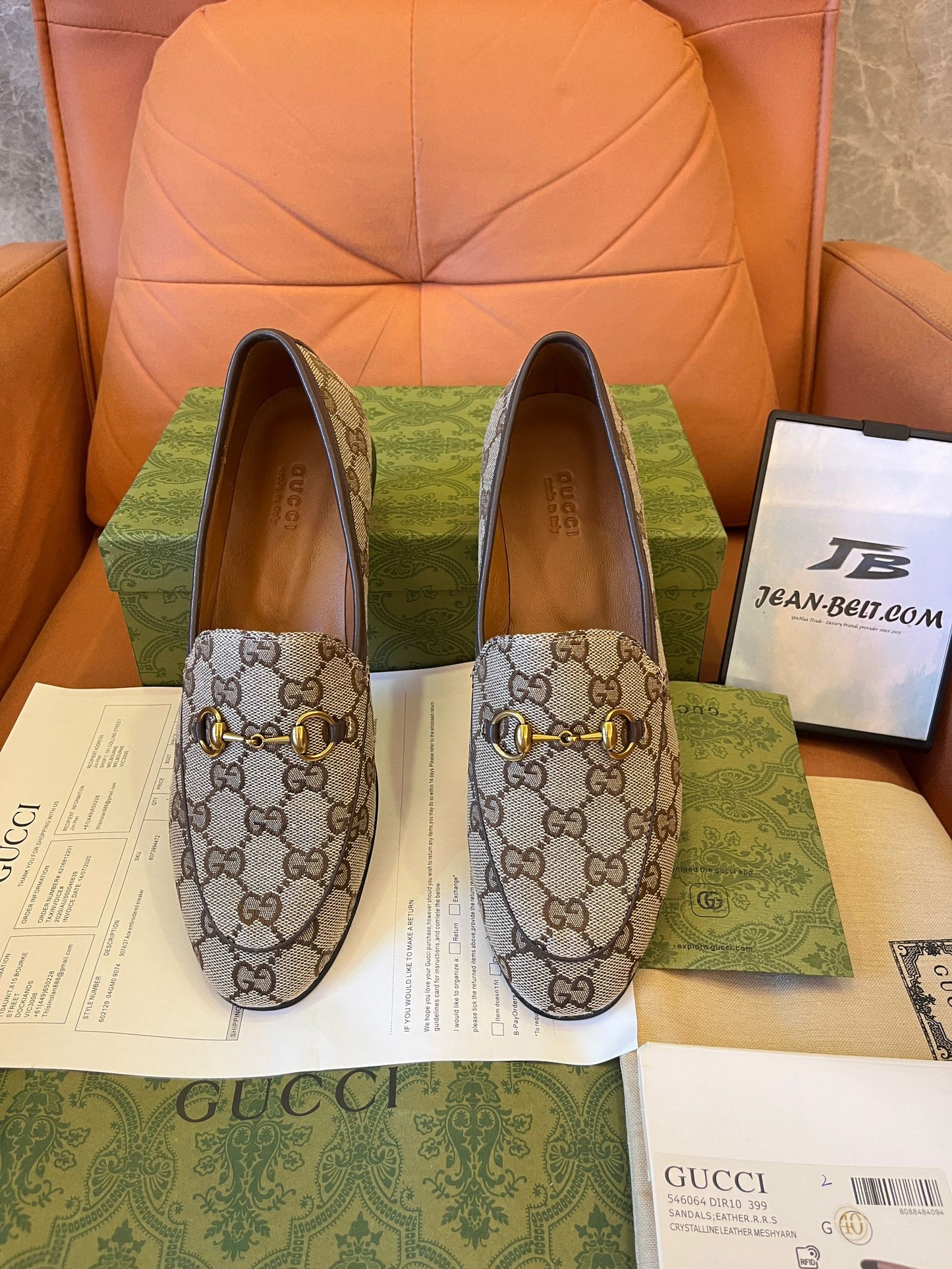 Gucci beige and ebony original GG canvas loafers for women