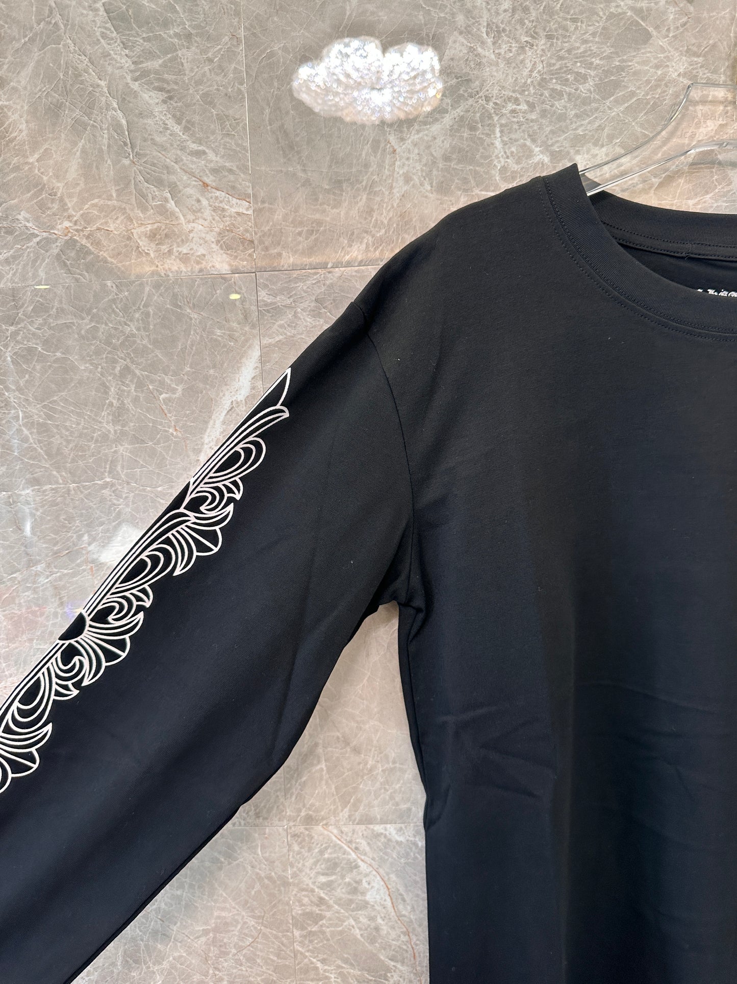 Chrome Hearts long-sleeve shirt with floral sleeve graphics