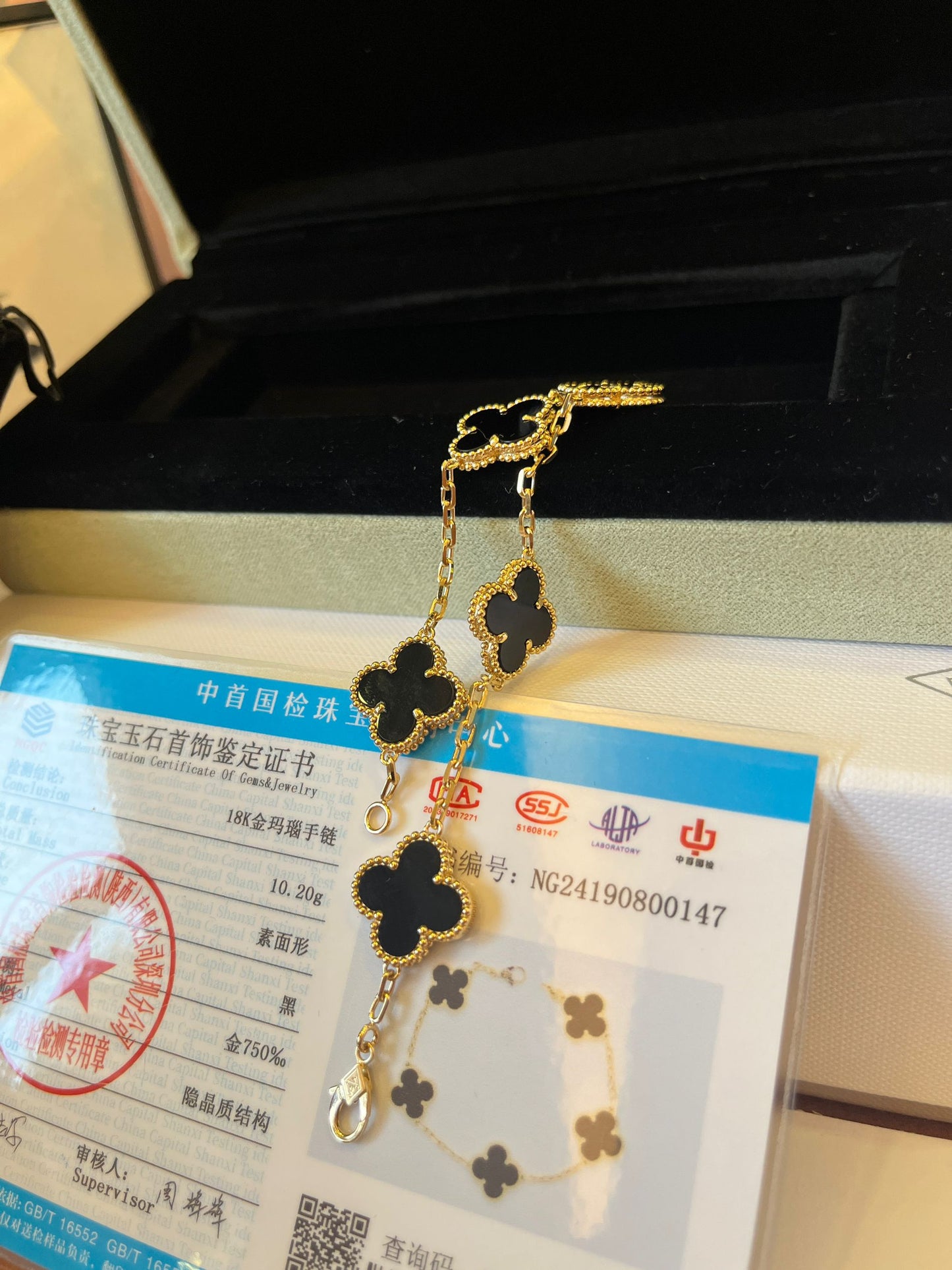 [Custom Made]Van Cleef&Arpels 18K gold chain black onyx  bracelet four leaf clover VCA hanchain