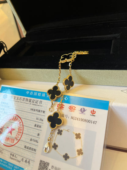 [Custom Made]Van Cleef&Arpels 18K gold chain black onyx  bracelet four leaf clover VCA hanchain