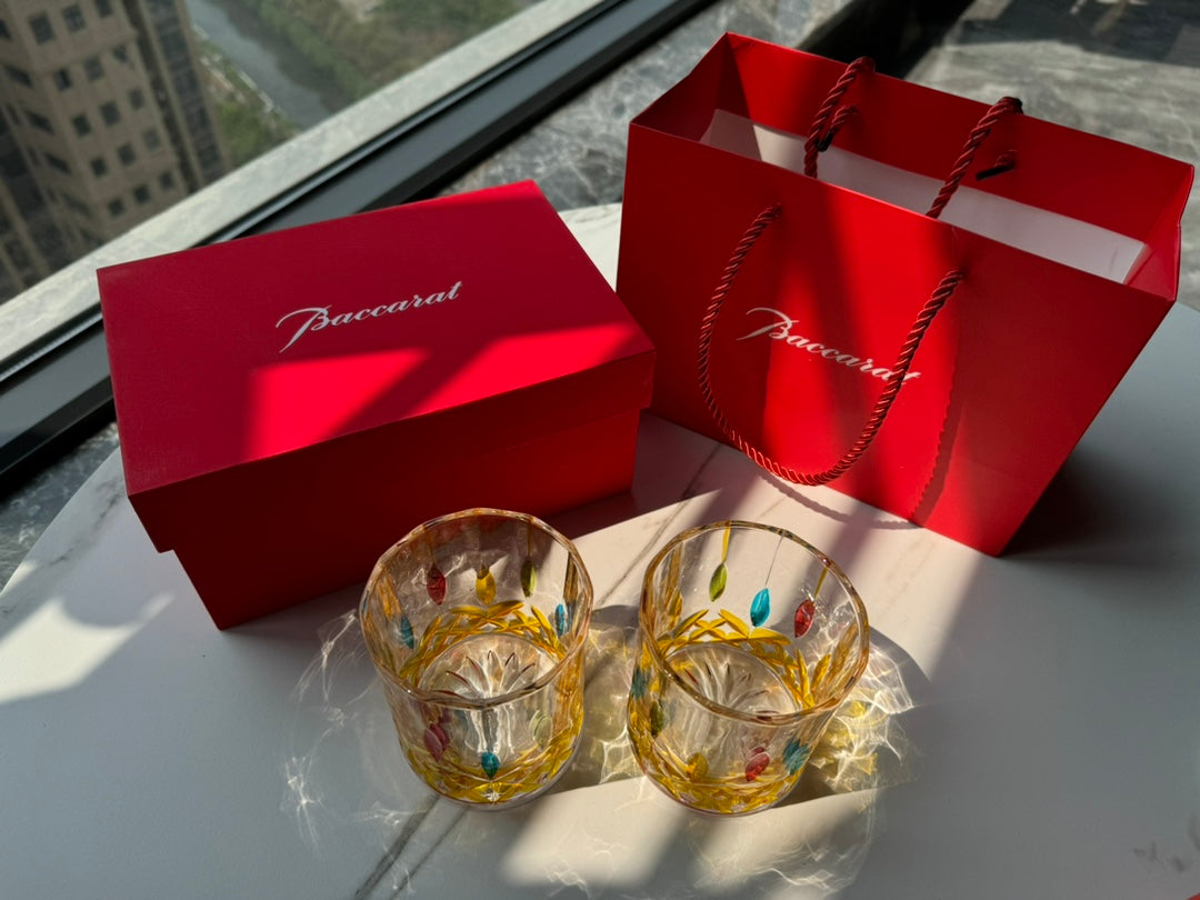 Baccarat Hand-Painted Colorful Whiskey Glass Set