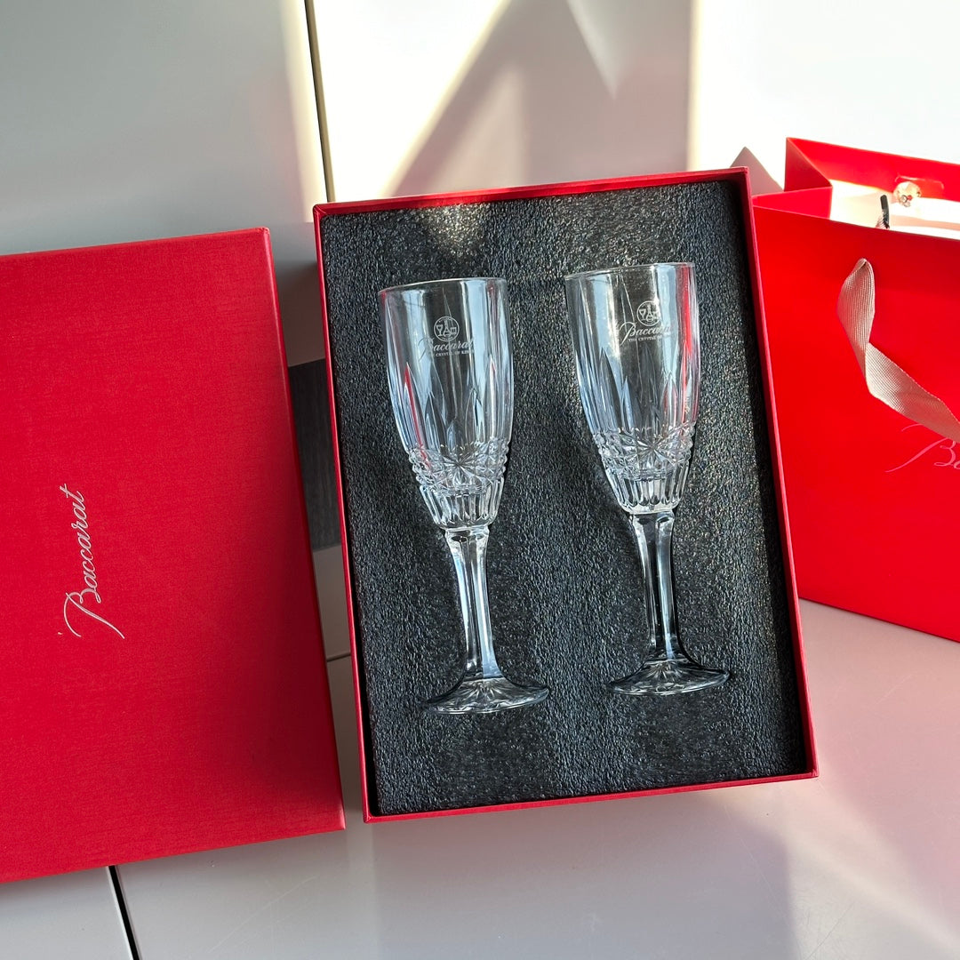 Baccarat Engraved Crystal Champagne Flutes Set