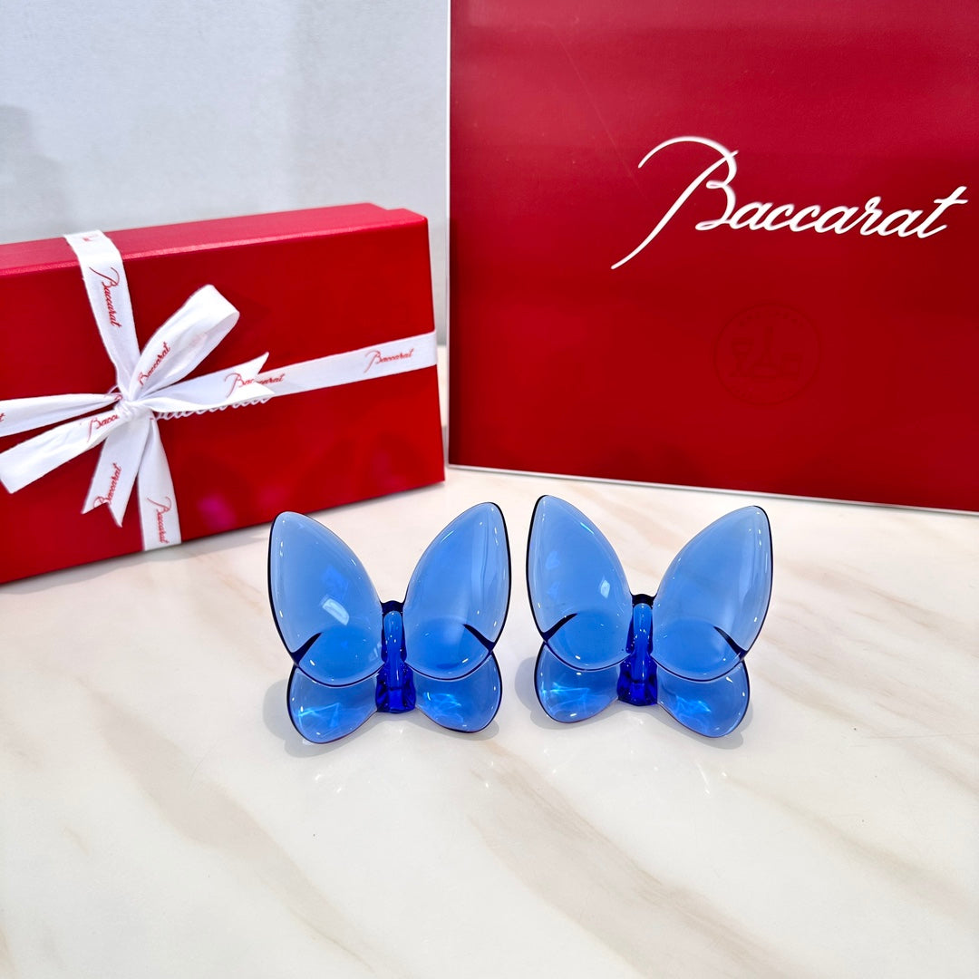 Baccarat PAPILLON Lucky Butterfly Crystal Decor Piece - Symbol of Grace and Elegance (2-piece blue)