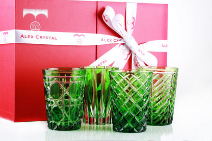 Alex Crystal Green Whiskey Glass Set - Handcrafted Luxury Glassware (4-Piece Set)