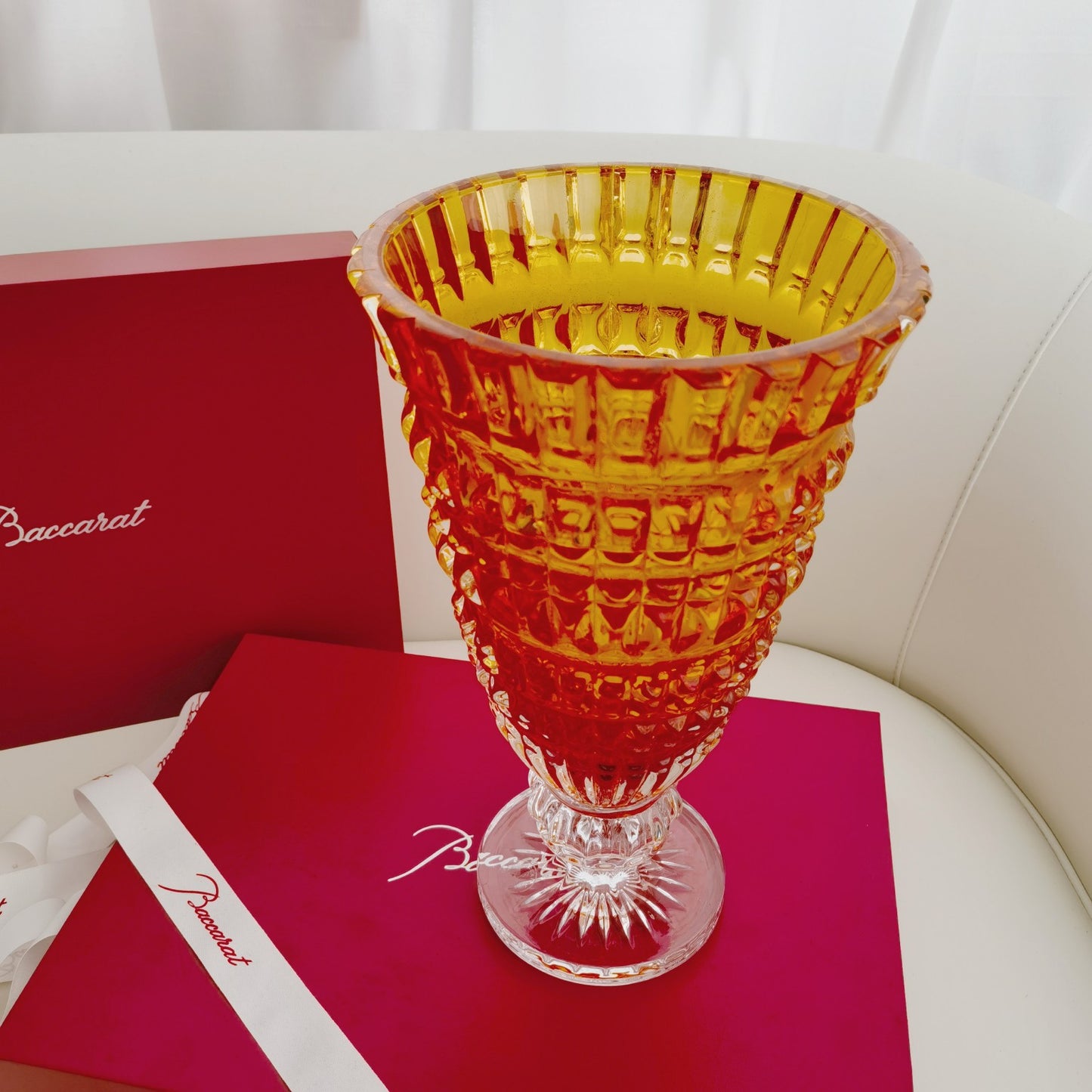 Baccarat Harcourt Amber Crystal Vase - Handcrafted Luxury Decorative Piece