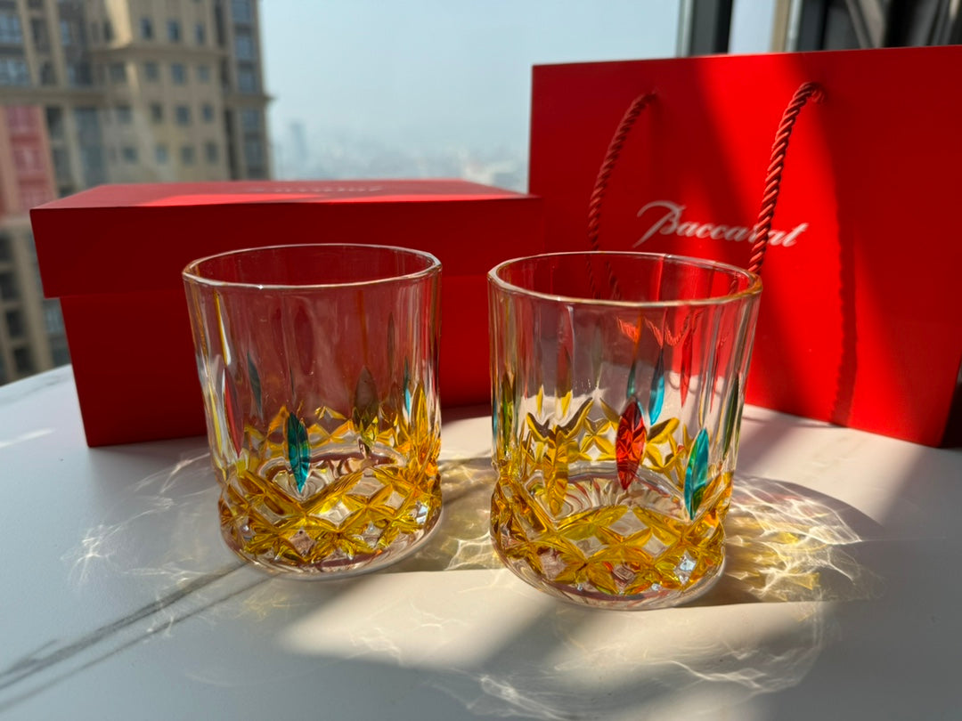 Baccarat Hand-Painted Colorful Whiskey Glass Set