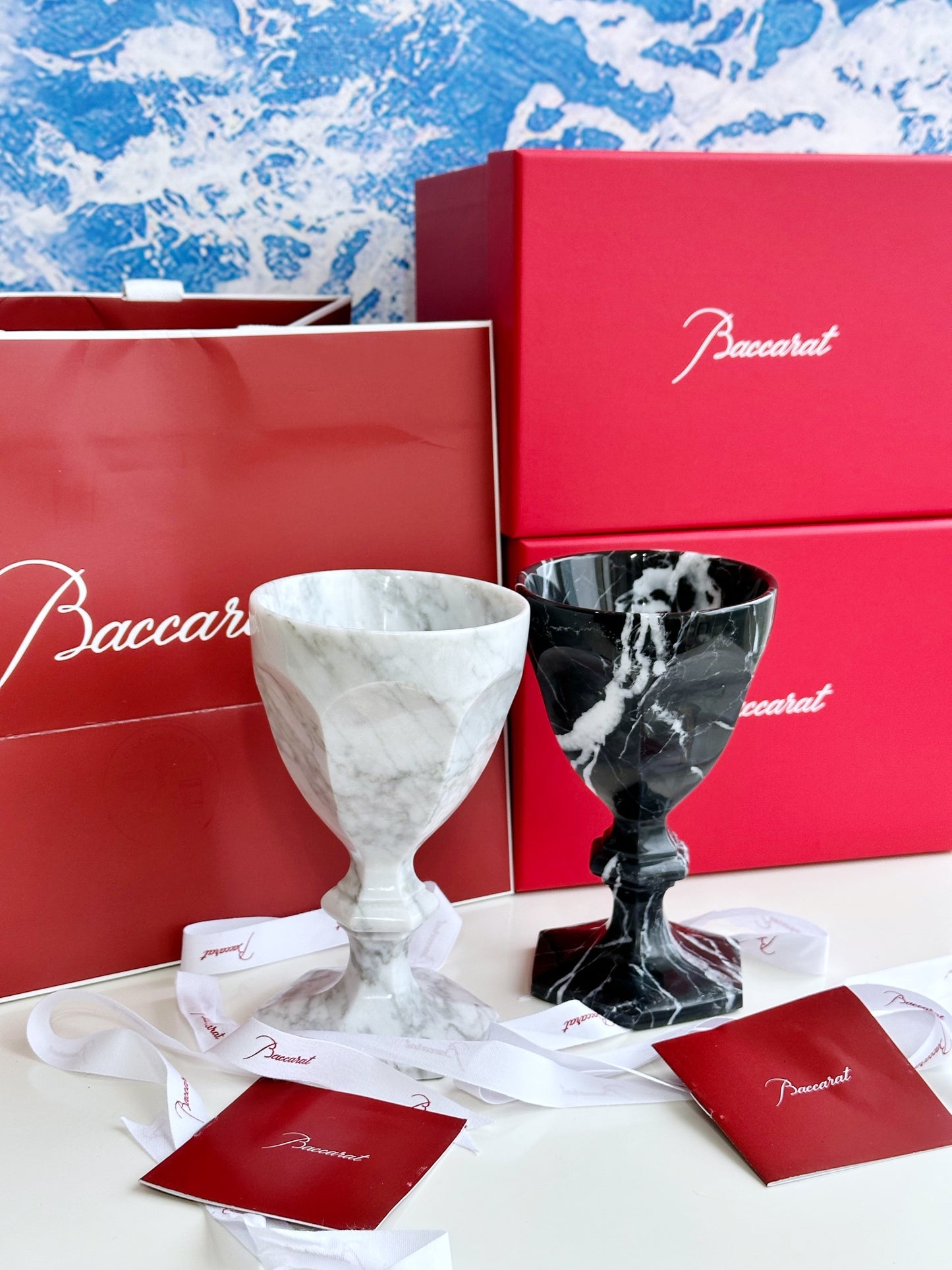 Baccarat Harcourt Vintage Marble Goblet - Exclusive Black and White Marble Collection