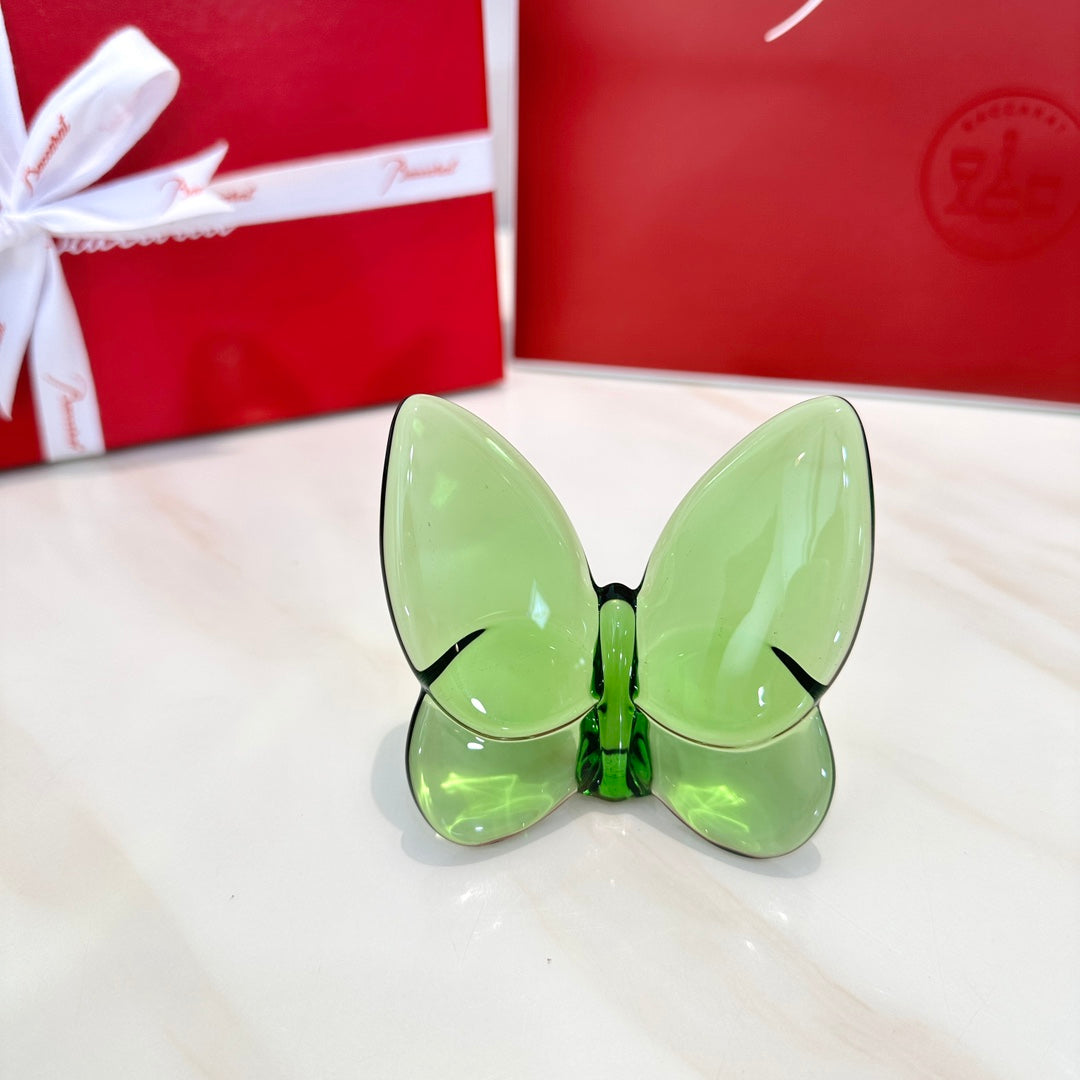 Baccarat PAPILLON Lucky Butterfly Crystal Decor Piece - Symbol of Grace and Elegance (2-piece green)