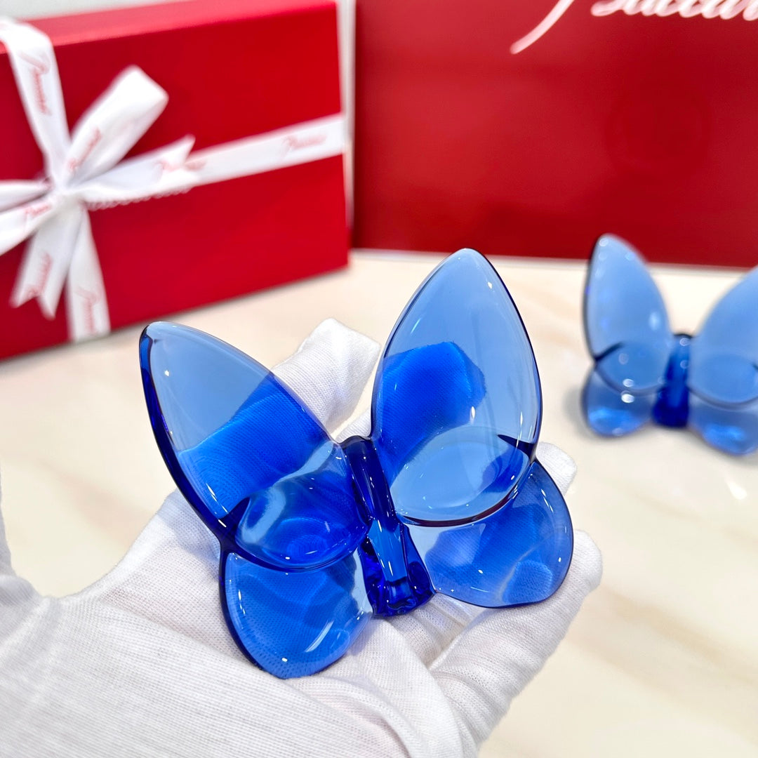 Baccarat PAPILLON Lucky Butterfly Crystal Decor Piece - Symbol of Grace and Elegance (2-piece blue)