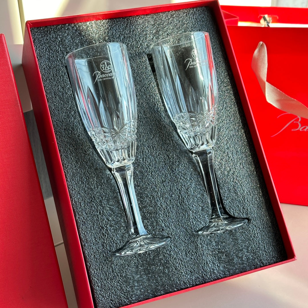 Baccarat Engraved Crystal Champagne Flutes Set