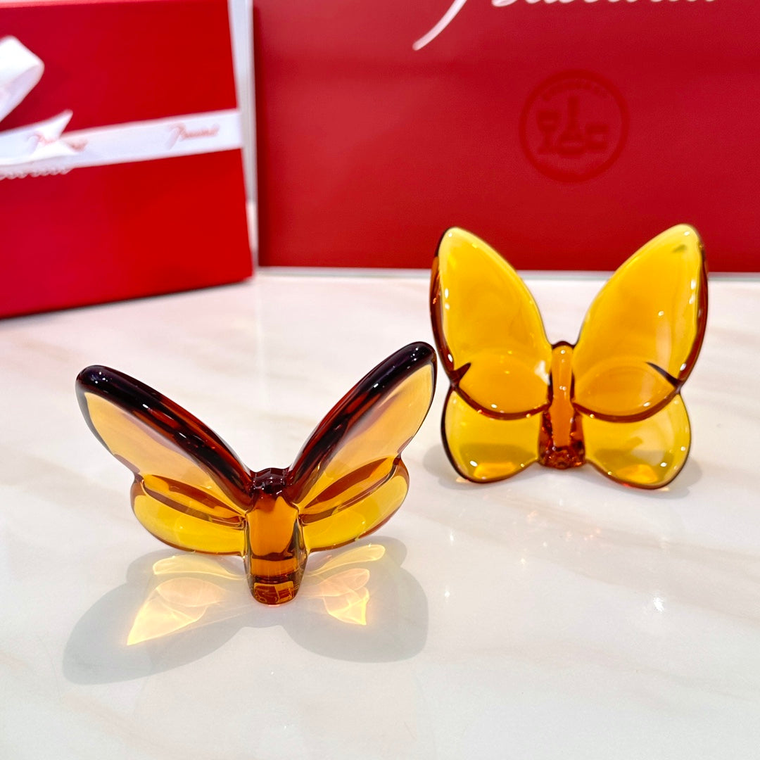 Baccarat PAPILLON Lucky Butterfly Crystal Decor Piece - Symbol of Grace and Elegance (2-piece gold)