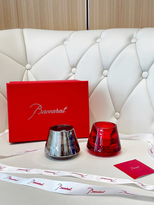 Baccarat Harcourt "Flame of Passion" Mini Candle Holder Set - Red & Silver Edition