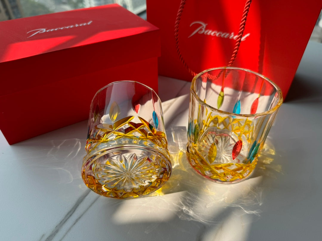 Baccarat Hand-Painted Colorful Whiskey Glass Set