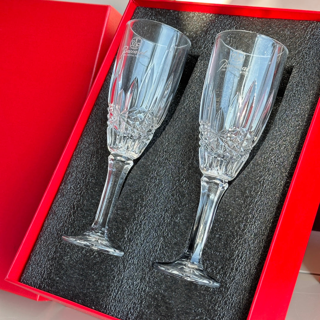 Baccarat Engraved Crystal Champagne Flutes Set