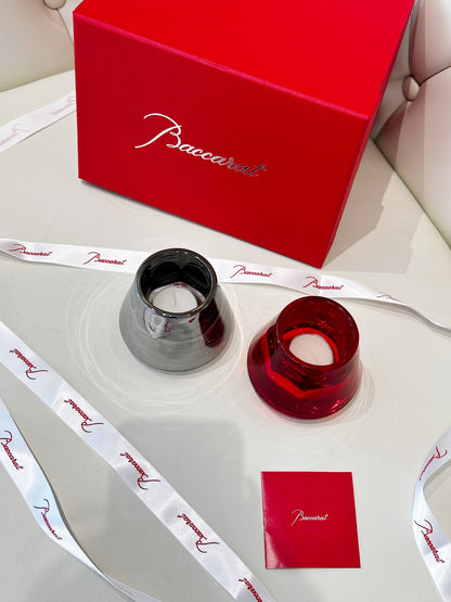 Baccarat Harcourt "Flame of Passion" Mini Candle Holder Set - Red & Silver Edition