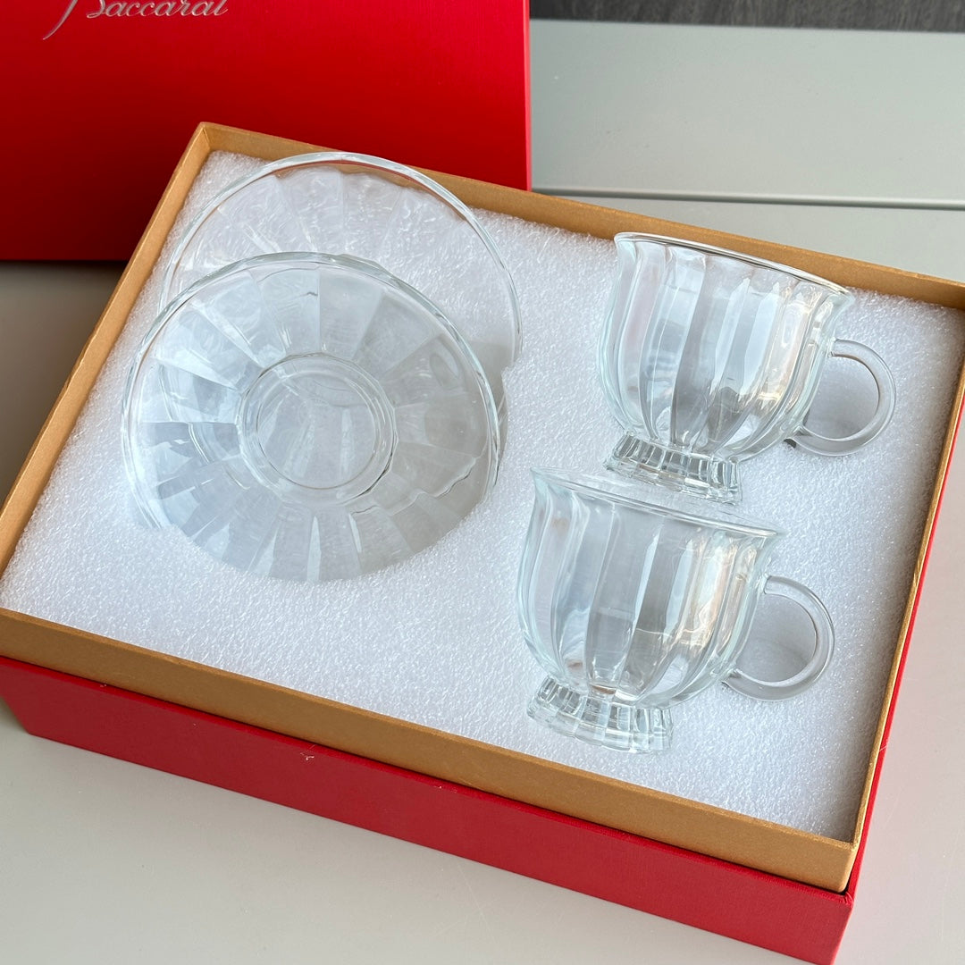 Baccarat-Inspired Retro Striped High-Foot Coffee Cup Set