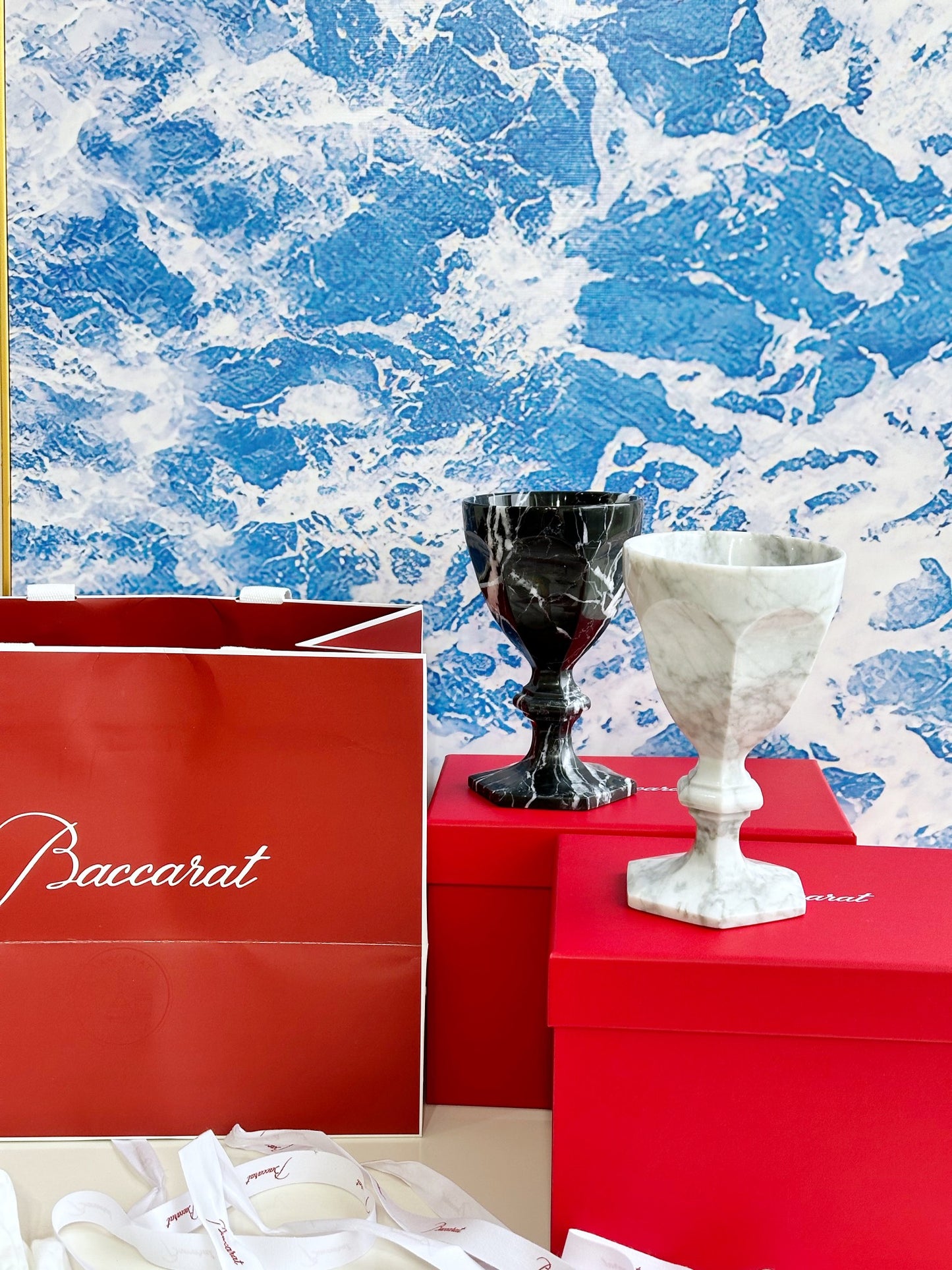 Baccarat Harcourt Vintage Marble Goblet - Exclusive Black and White Marble Collection