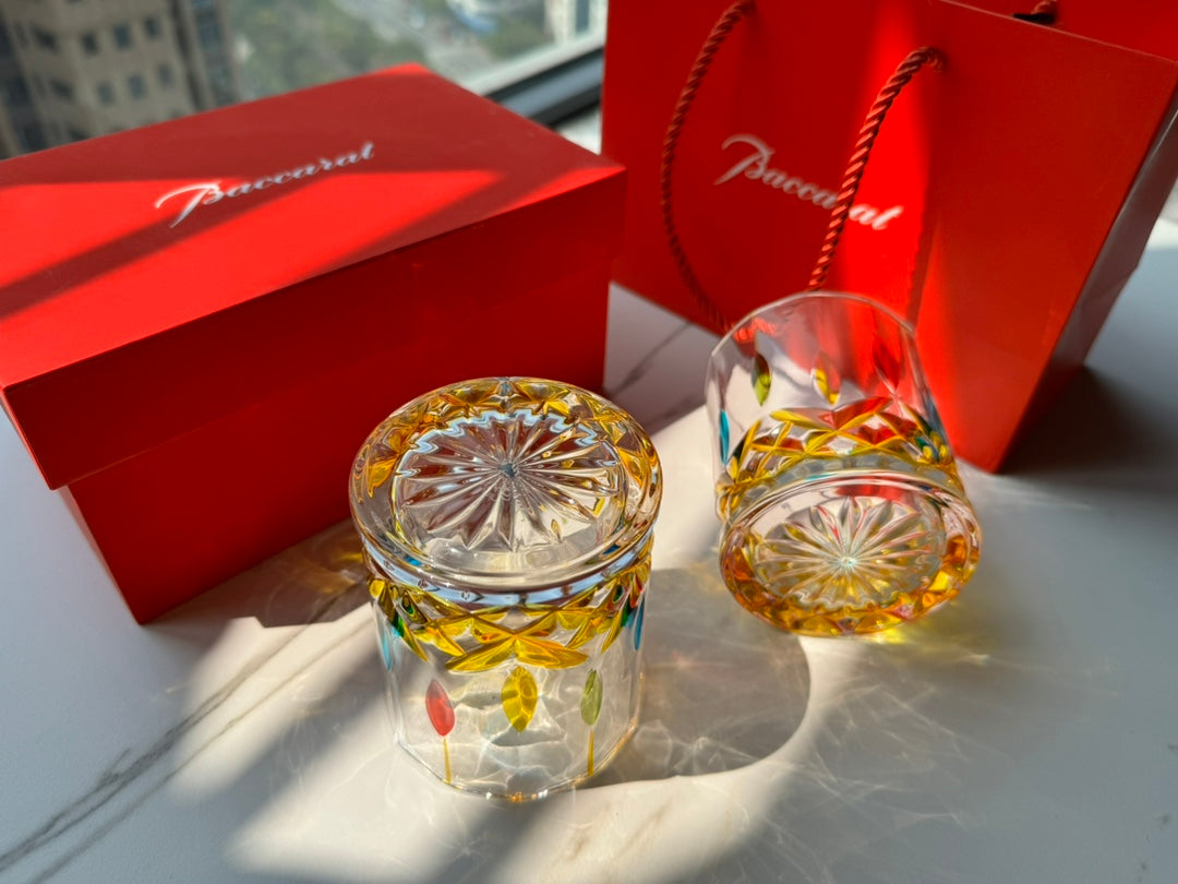 Baccarat Hand-Painted Colorful Whiskey Glass Set