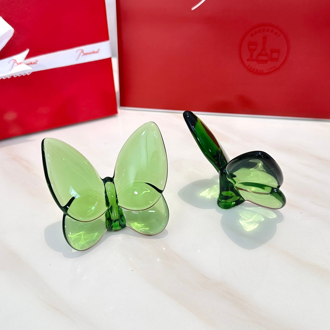 Baccarat PAPILLON Lucky Butterfly Crystal Decor Piece - Symbol of Grace and Elegance (2-piece green)