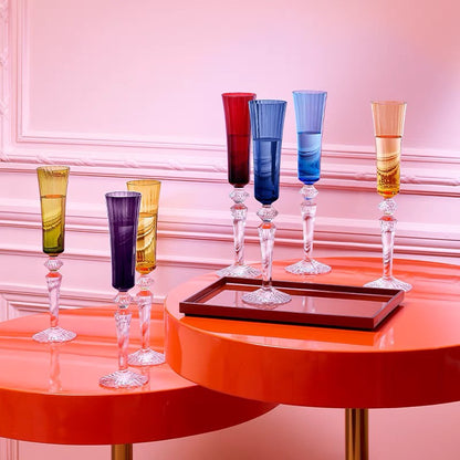 Baccarat Crystal Colored Champagne Flutes Set