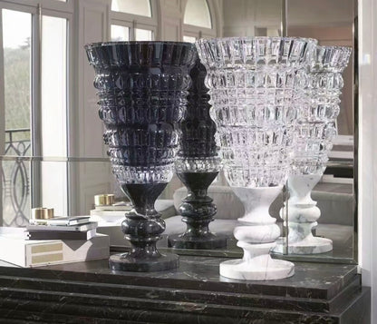 Baccarat Eye Crystal Vase with Marble Base - Black