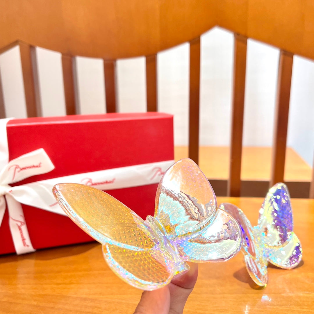 Baccarat PAPILLON Lucky Butterfly Crystal Decor Piece - Symbol of Grace and Elegance (2-piece iridescent)