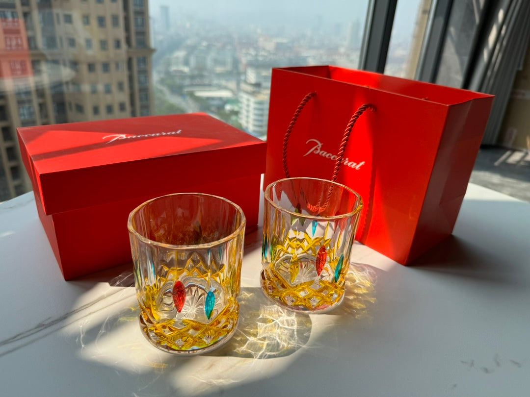 Baccarat Hand-Painted Colorful Whiskey Glass Set