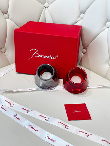 Baccarat Harcourt "Flame of Passion" Mini Candle Holder Set - Red & Silver Edition