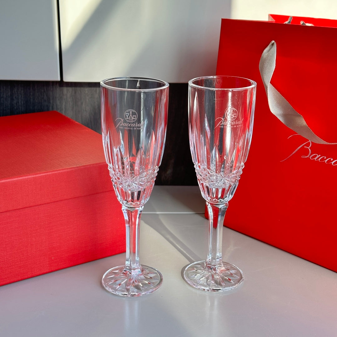 Baccarat Engraved Crystal Champagne Flutes Set