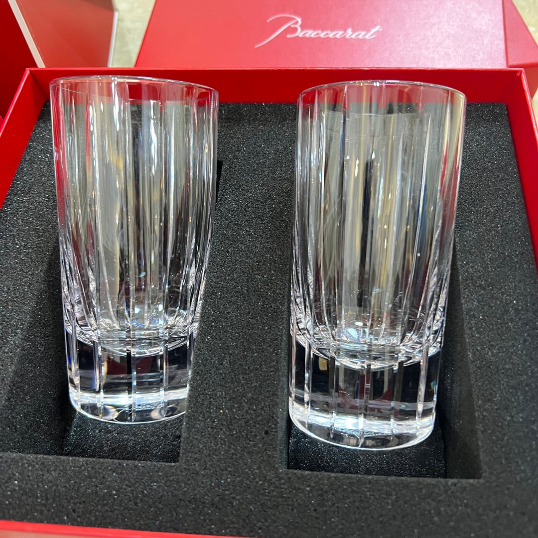 Baccarat Harmonie Crystal Highball Glass Set - Timeless Elegance in Vertical Cut Design (2-Piece)