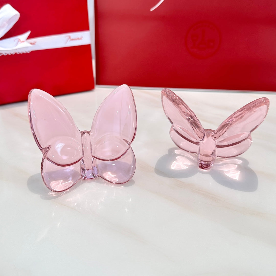 Baccarat PAPILLON Lucky Butterfly Crystal Decor Piece - Symbol of Grace and Elegance (2-piece pink)