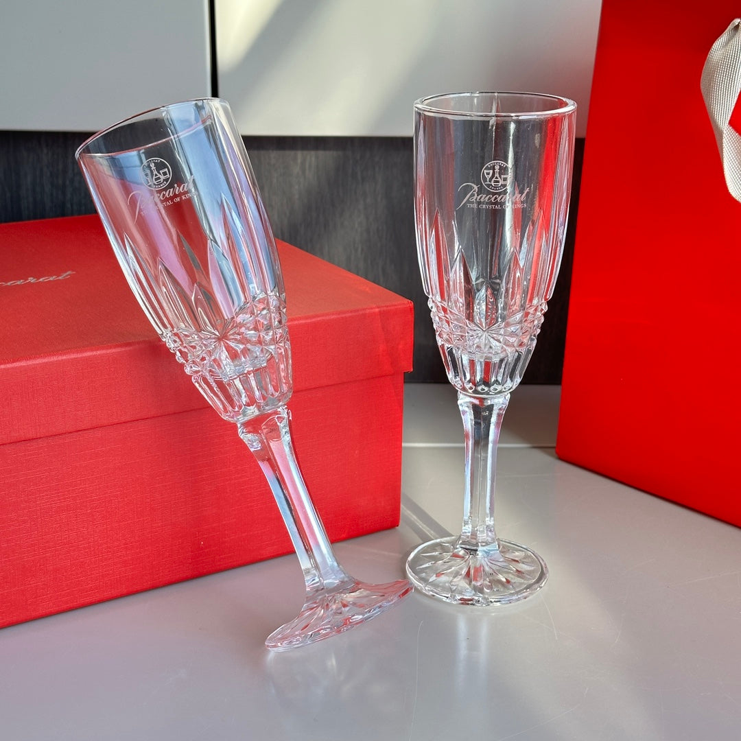 Baccarat Engraved Crystal Champagne Flutes Set