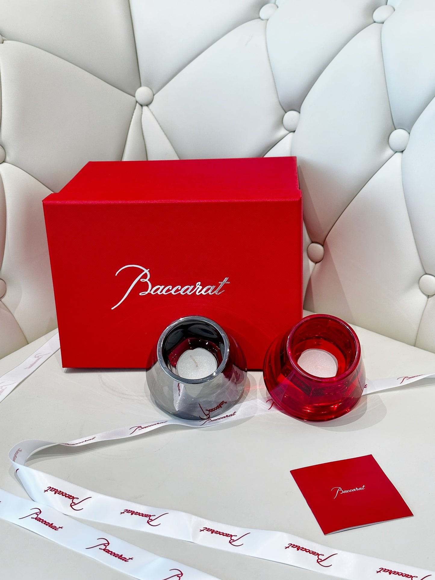 Baccarat Harcourt "Flame of Passion" Mini Candle Holder Set - Red & Silver Edition