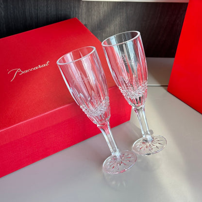 Baccarat Engraved Crystal Champagne Flutes Set