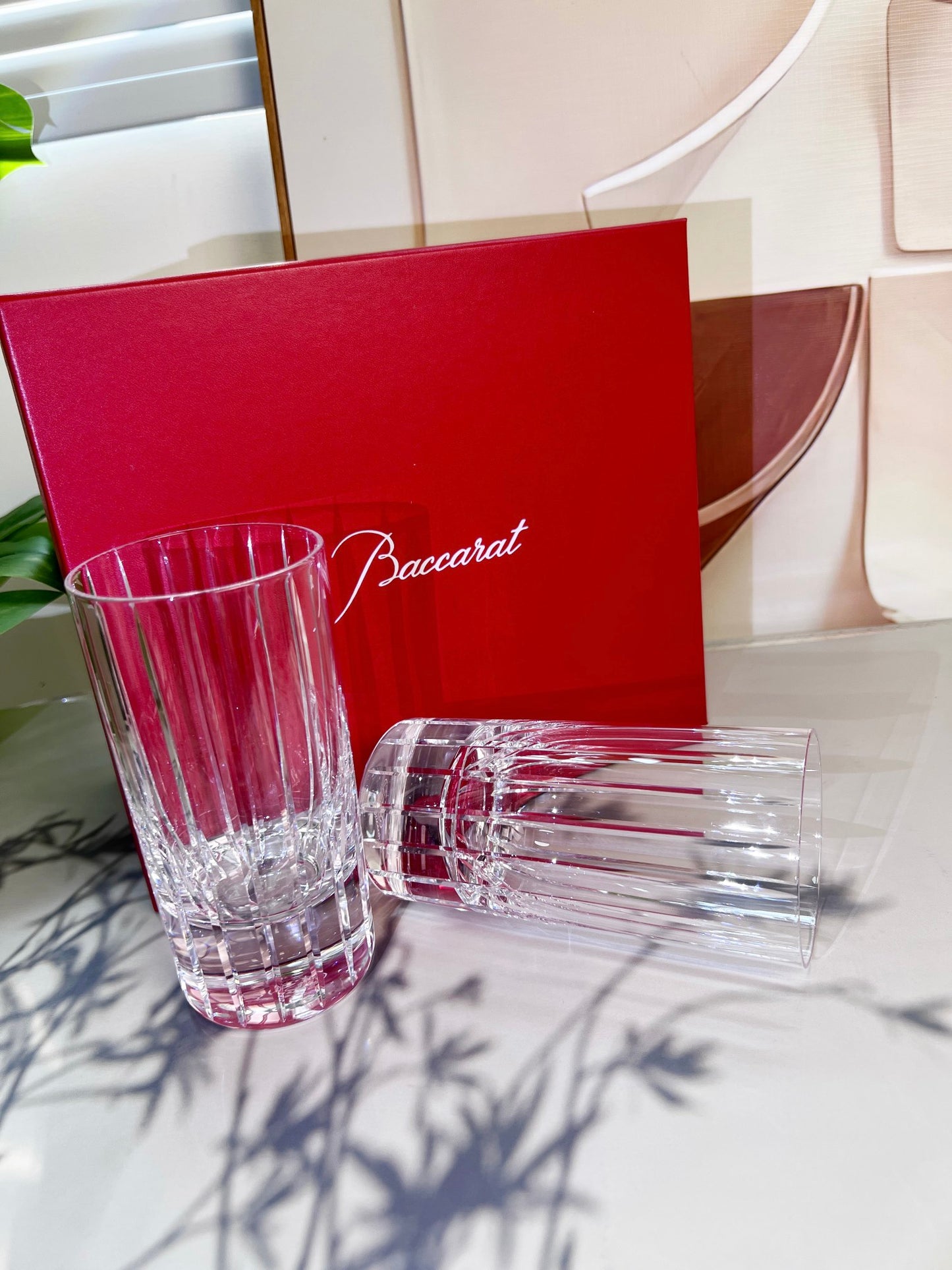 Baccarat Harmonie Crystal Highball Glass Set - Timeless Elegance in Vertical Cut Design (2-Piece)