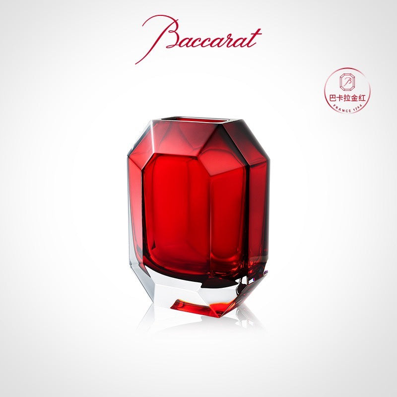 Baccarat OCTOGONE Red Crystal Vase - Bold Octagonal Design