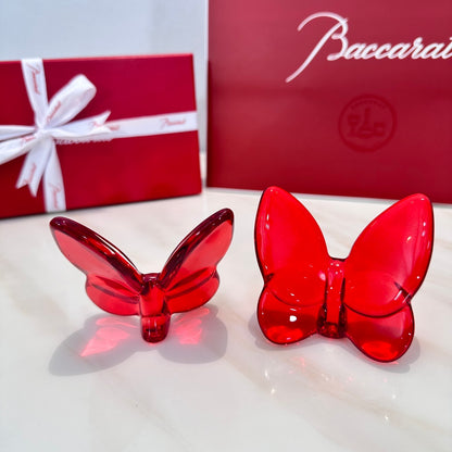 Baccarat PAPILLON Lucky Butterfly Crystal Decor Piece - Symbol of Grace and Elegance (2-piece red)