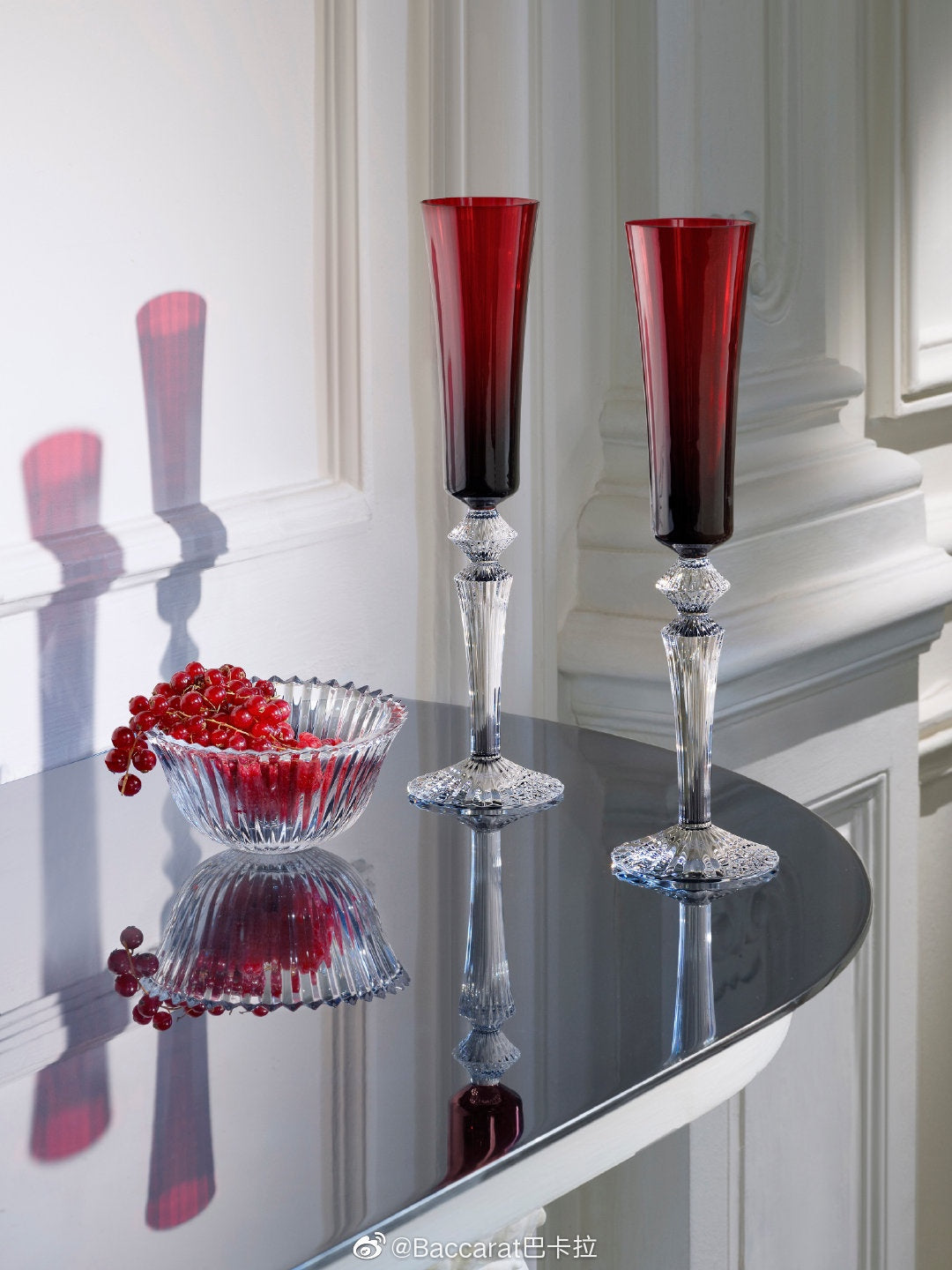 Baccarat Crystal Colored Champagne Flutes Set