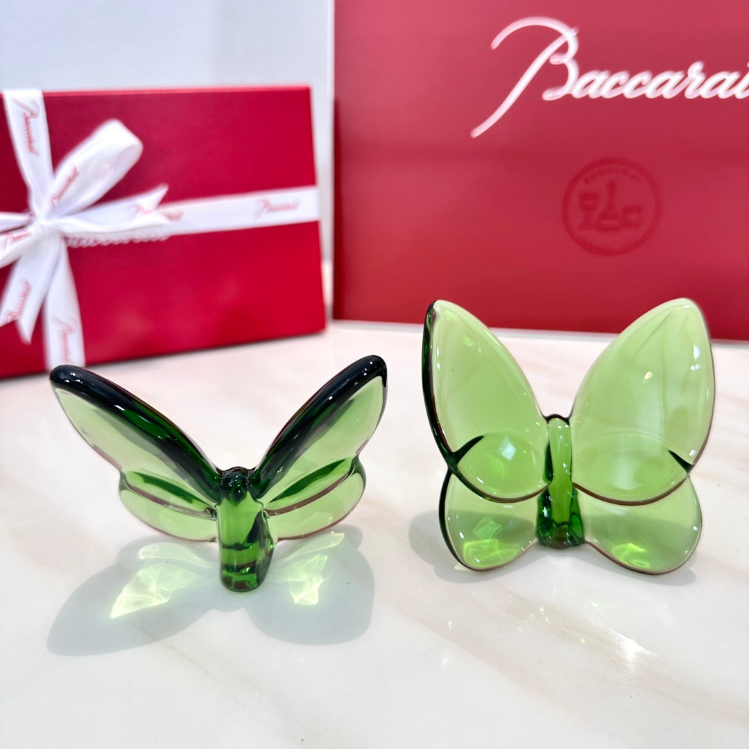 Baccarat PAPILLON Lucky Butterfly Crystal Decor Piece - Symbol of Grace and Elegance (2-piece green)