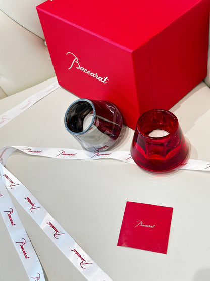 Baccarat Harcourt "Flame of Passion" Mini Candle Holder Set - Red & Silver Edition