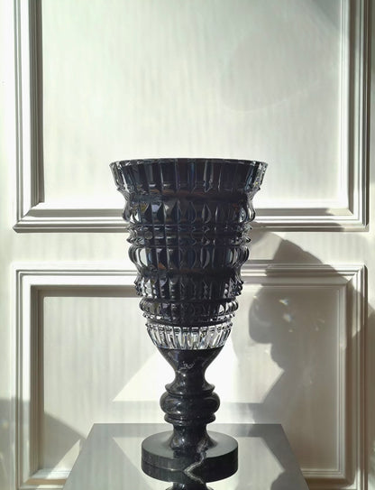 Baccarat Eye Crystal Vase with Marble Base - Black