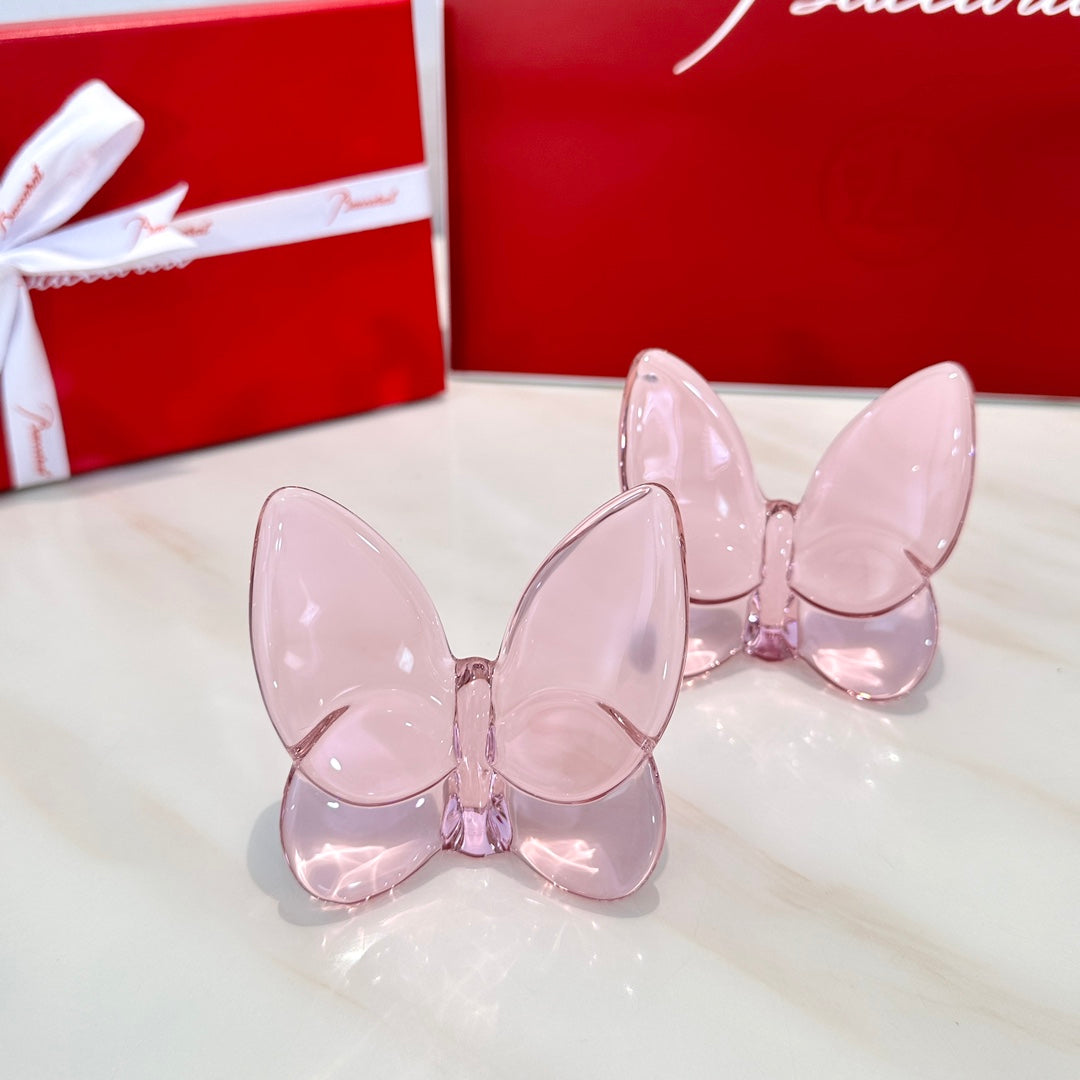 Baccarat PAPILLON Lucky Butterfly Crystal Decor Piece - Symbol of Grace and Elegance (2-piece pink)