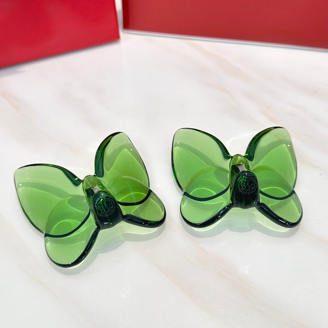 Baccarat PAPILLON Lucky Butterfly Crystal Decor Piece - Symbol of Grace and Elegance (2-piece green)